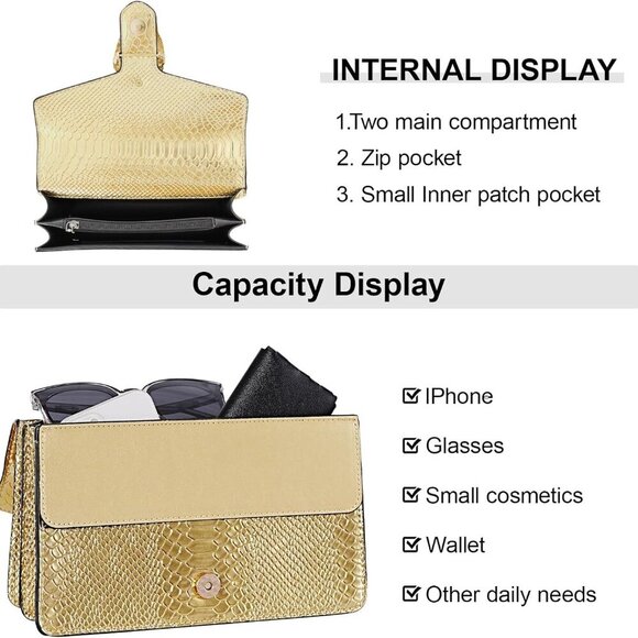 Women's Snake Print Leather Crossbody Shoulder Bag Satchel Purse Clutch - Picture 5 of 6